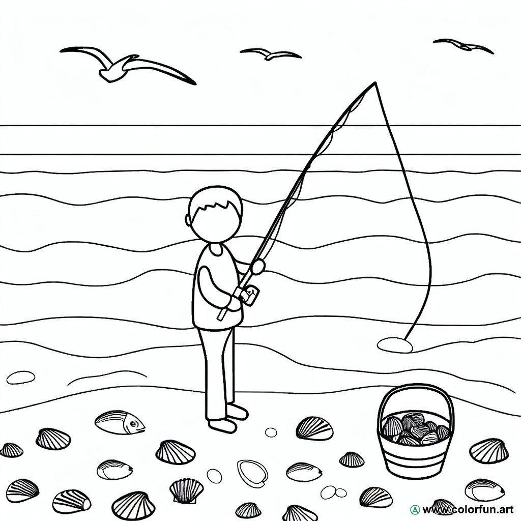 dibujo para colorear pesca a pie