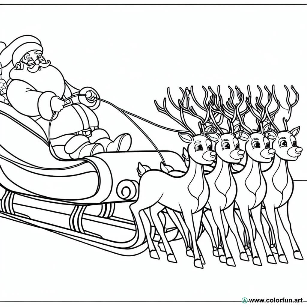 dibujo para colorear Papá Noel renos trineo