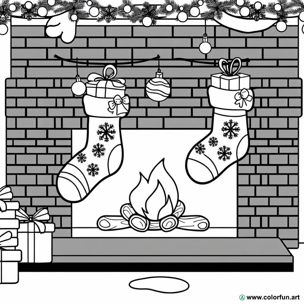 dibujo para colorear calcetines de navidad fácil