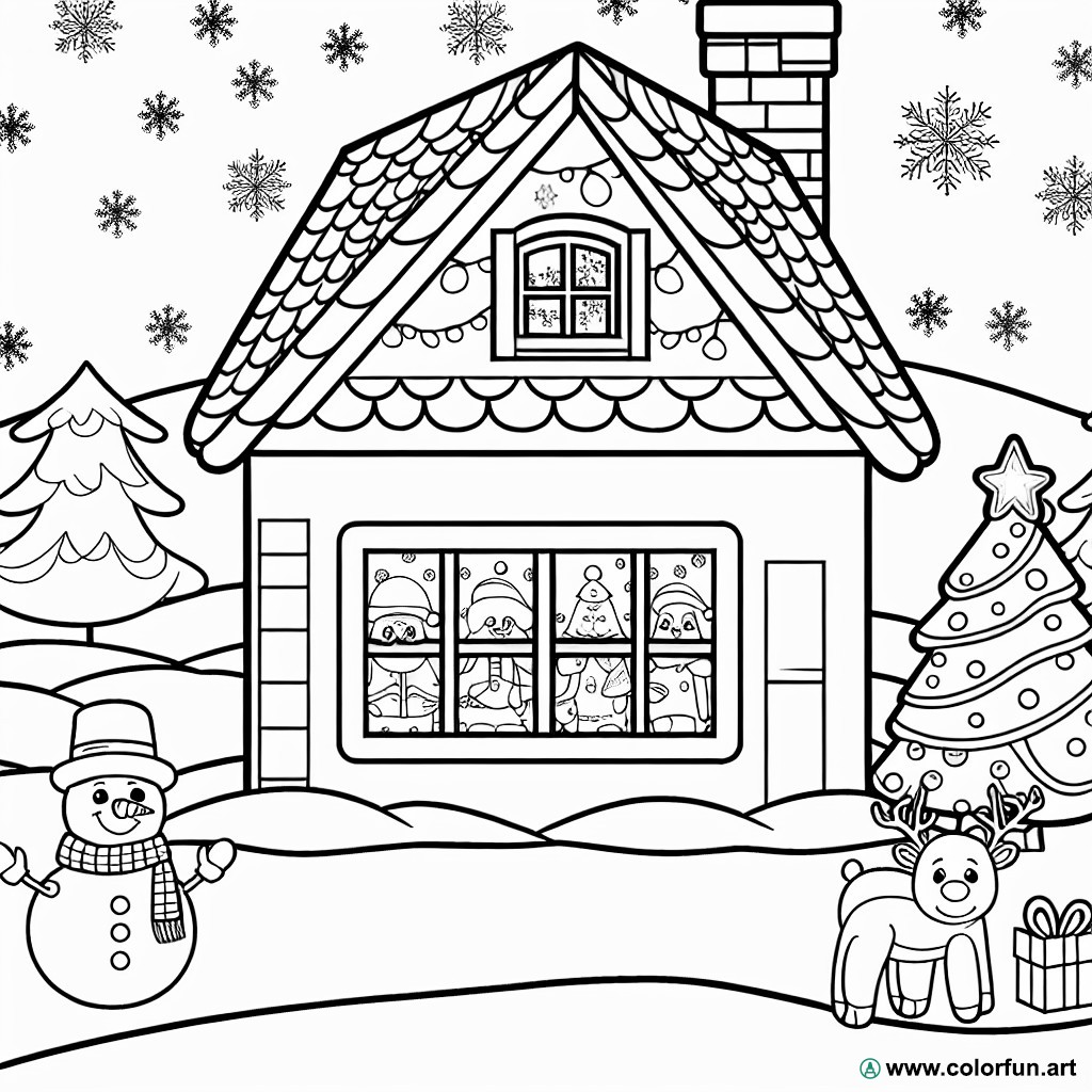 dibujo para colorear casa decorada para navidad