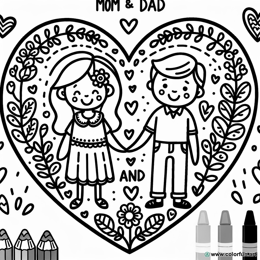 dibujo para colorear mamá y papá felices