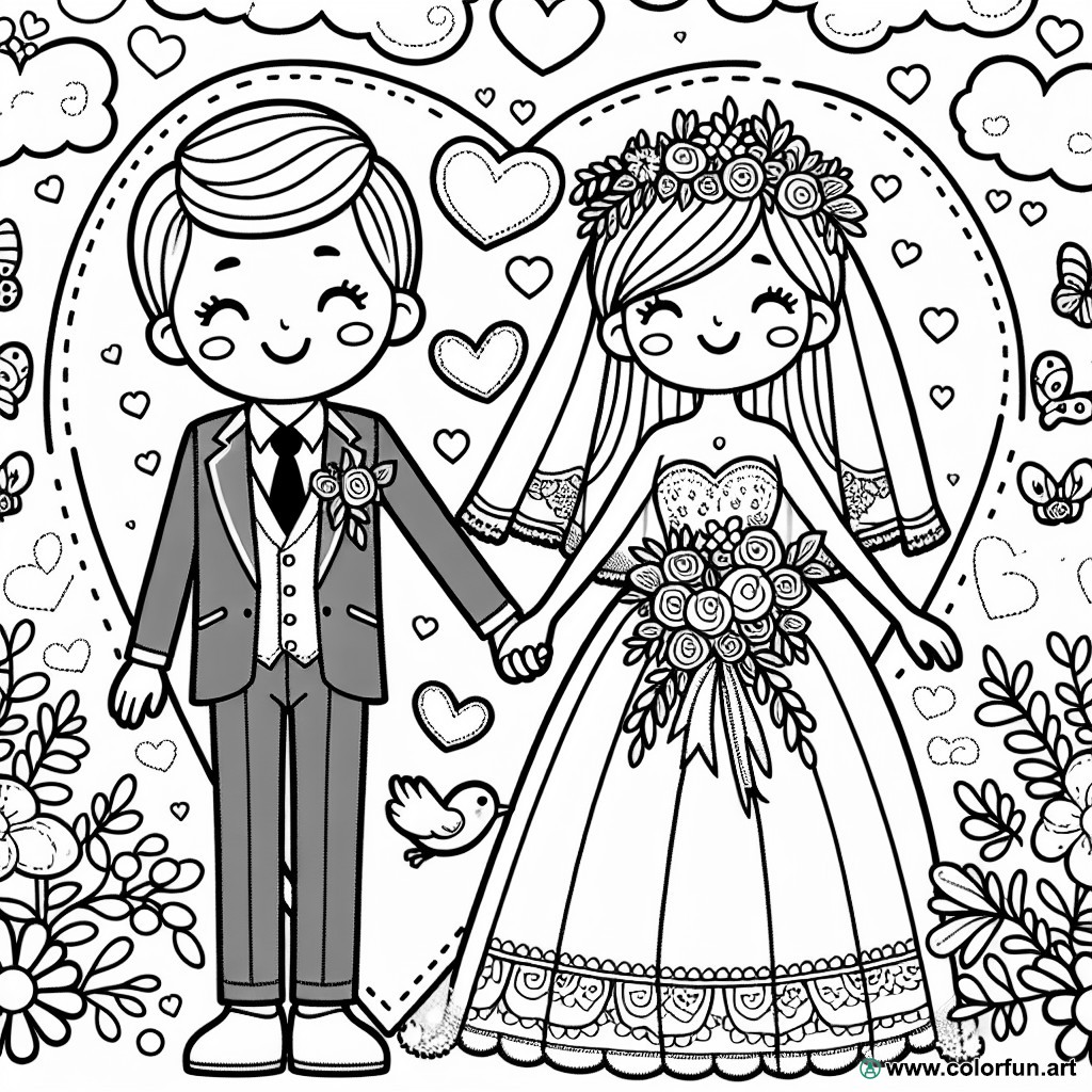 dibujo para colorear pareja de recién casados
