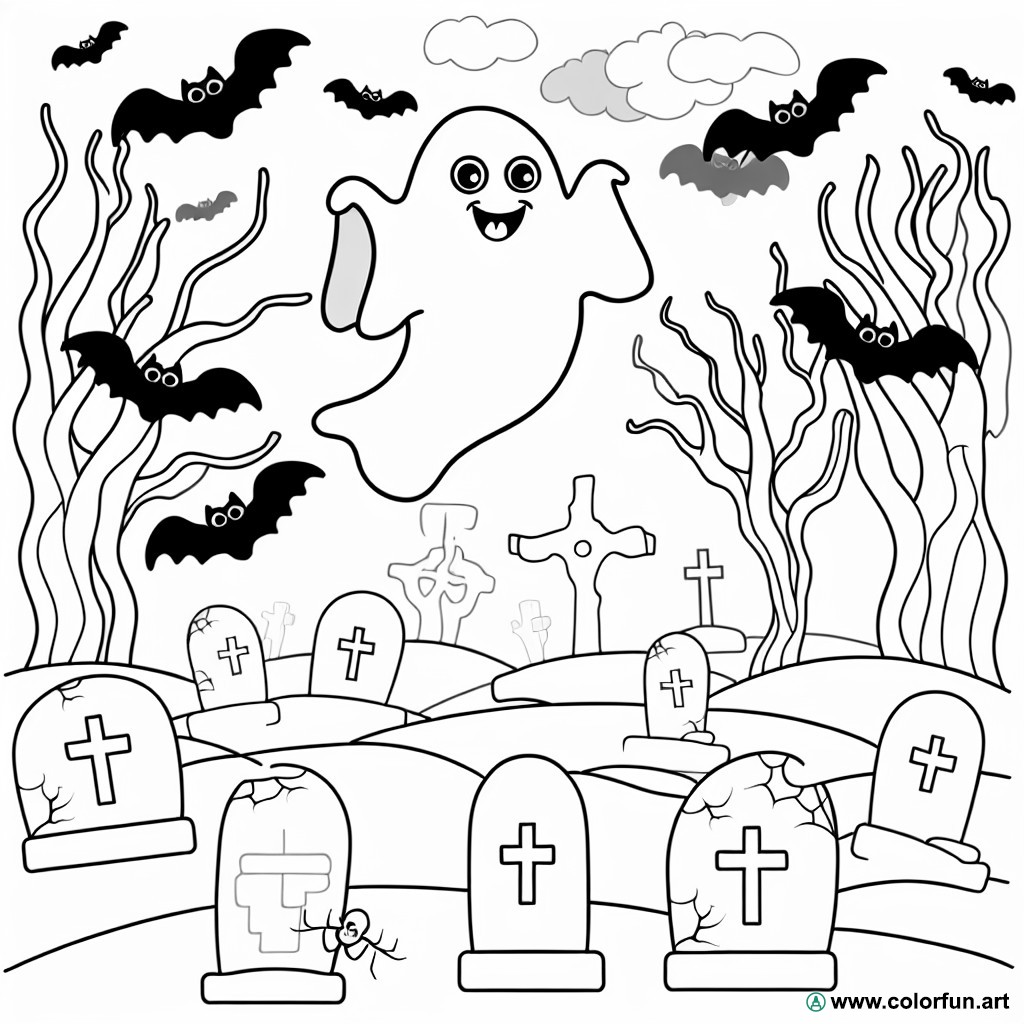 dibujo para colorear halloween fantasma cementerio