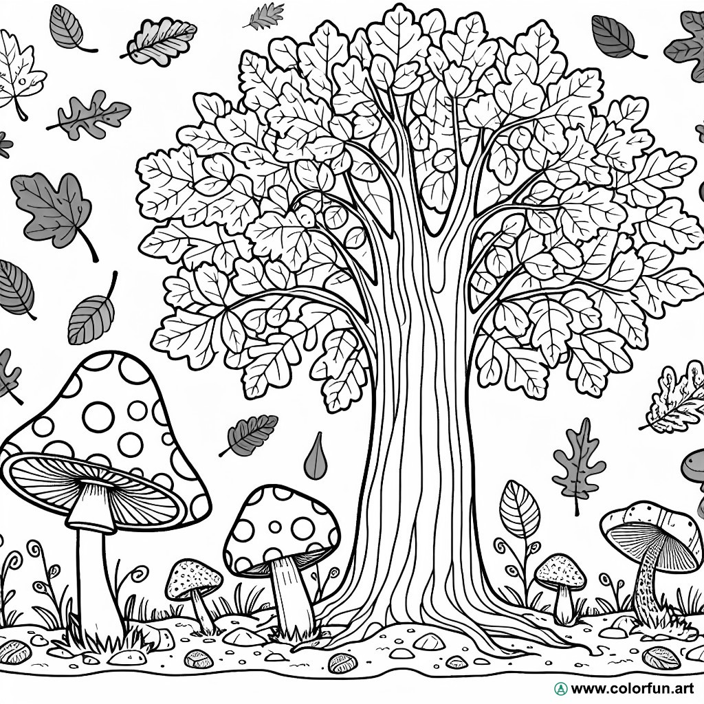 dibujo para colorear otoño setas árboles