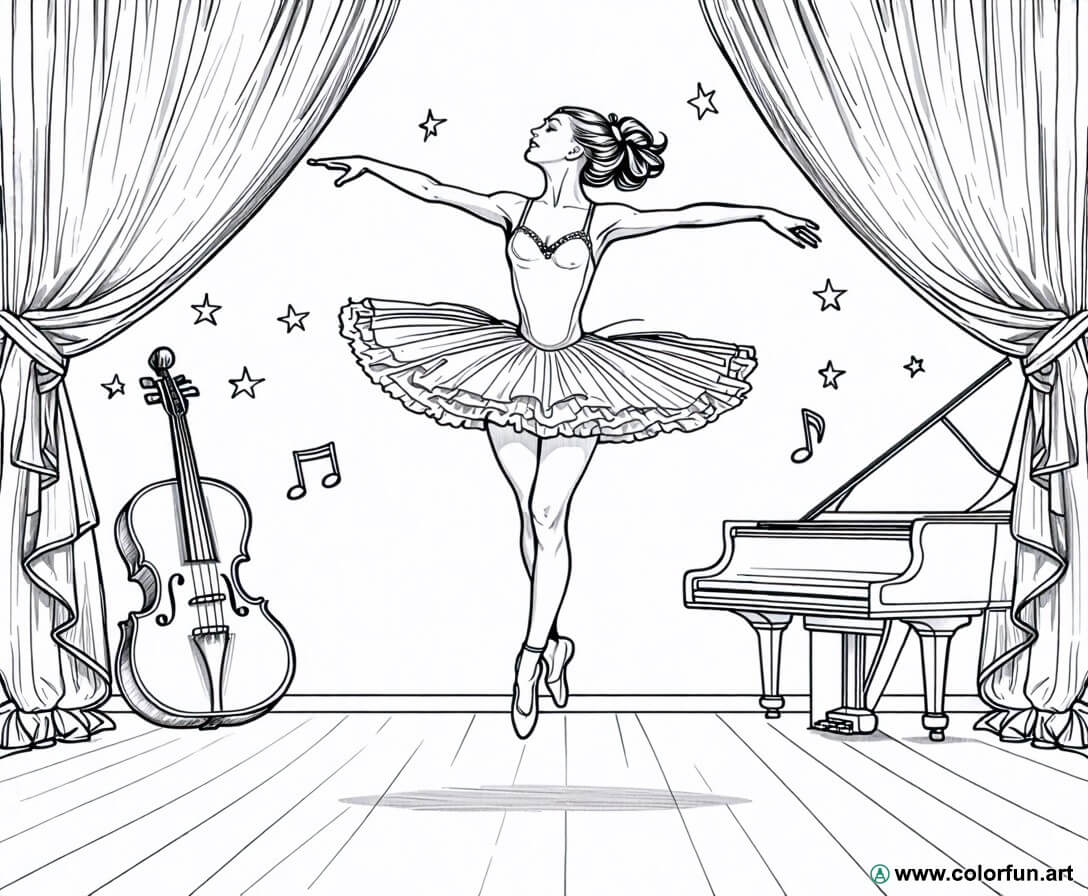 Dibujo para colorear de danza clásica en el escenario Descargar o ...