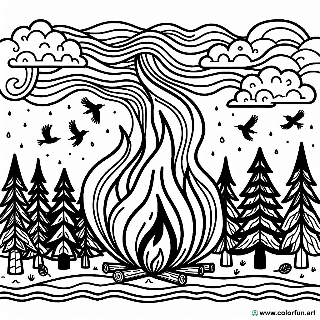 dibujo para colorear incendio forestal