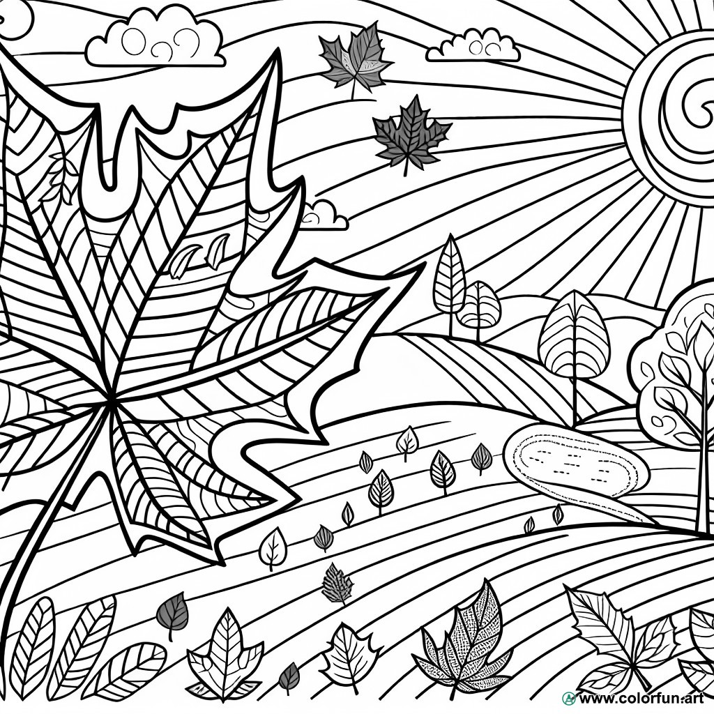dibujo para colorear hojas de otoño paisaje
