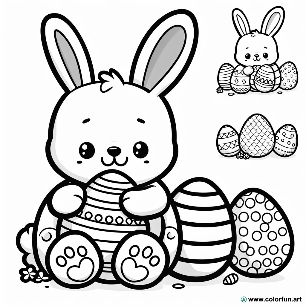 dibujo para colorear conejo de Pascua con huevo