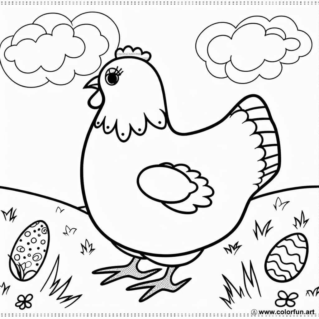 dibujo para colorear de gallina de Pascua fácil