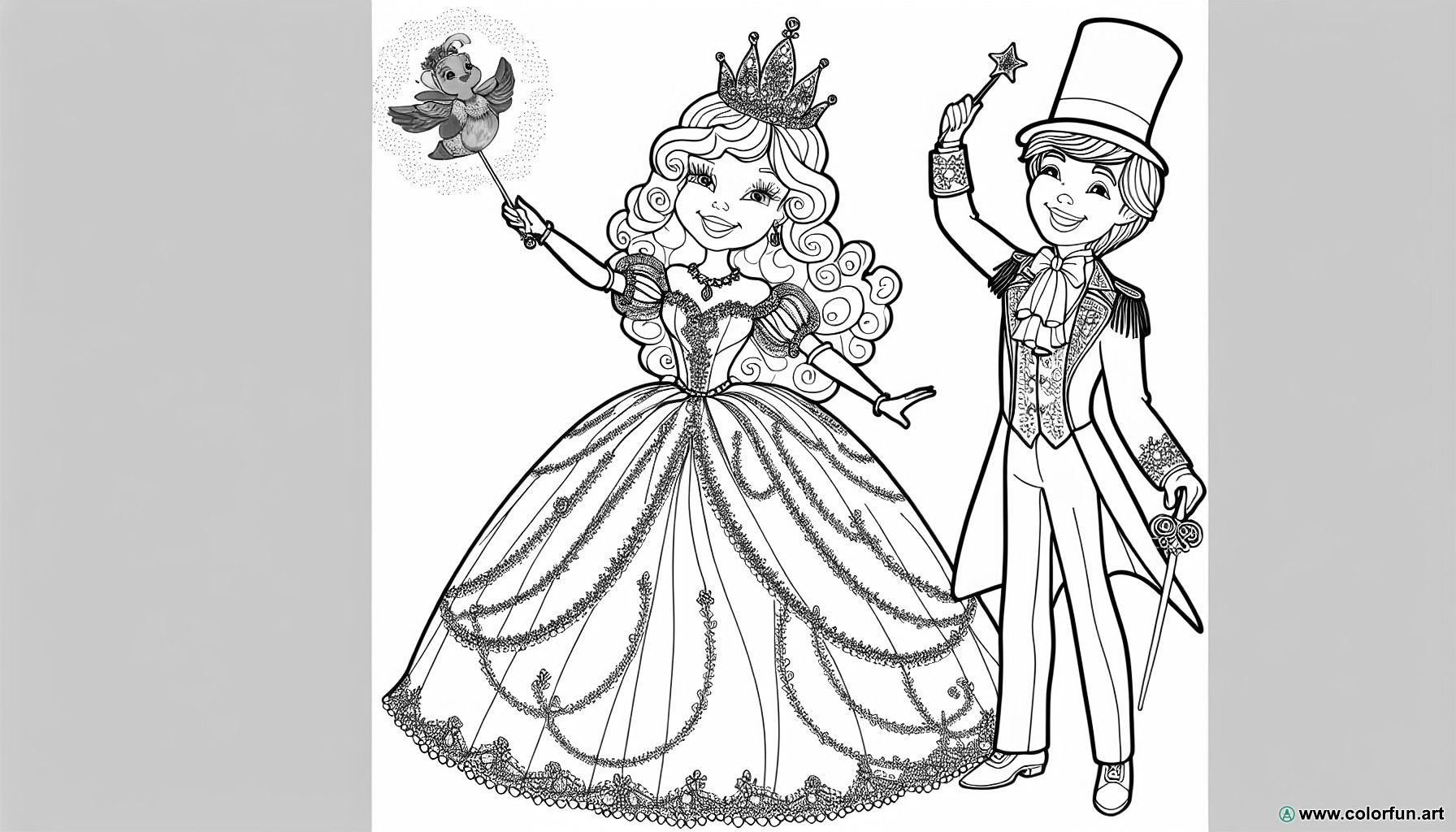 dibujo para colorear princesa y príncipe