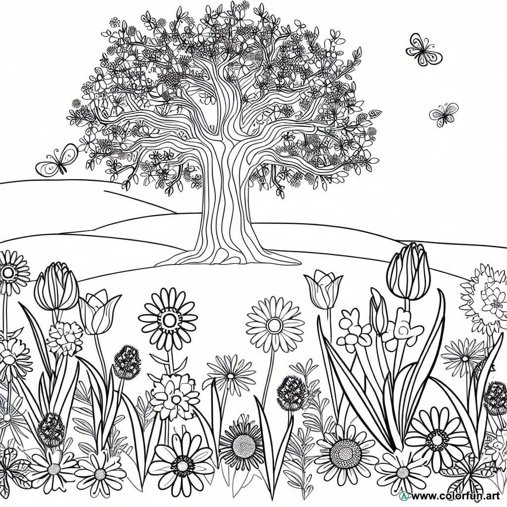 dibujo para colorear flores primavera botánica