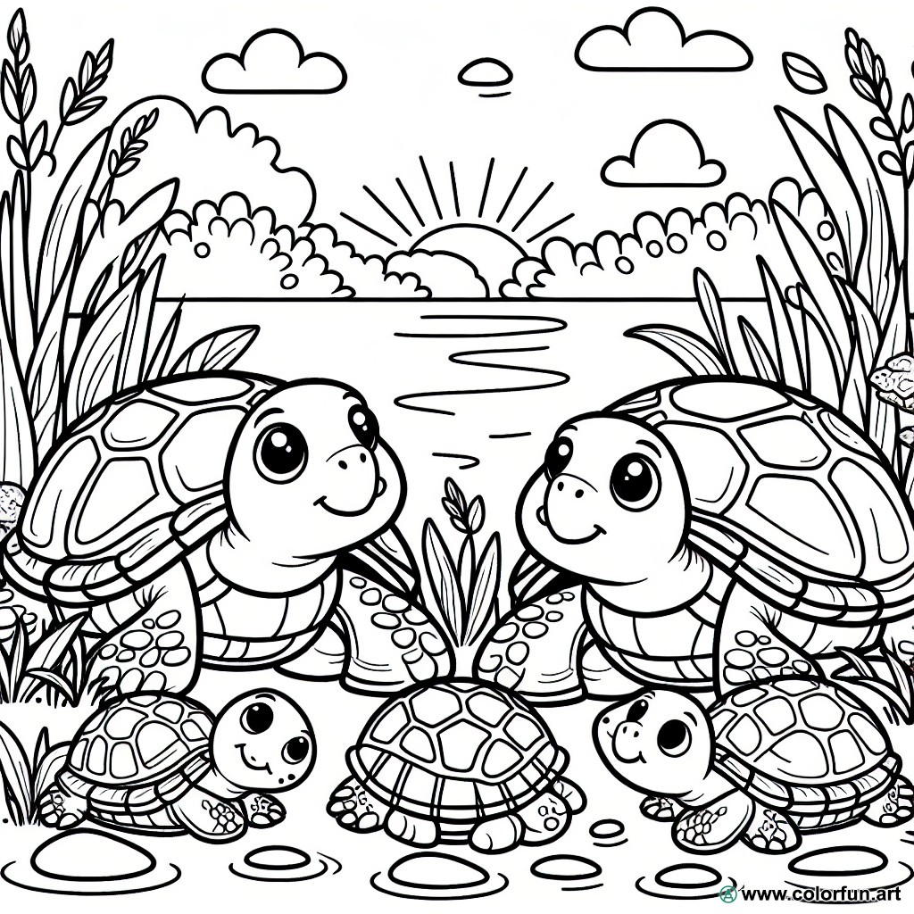 dibujo para colorear la familia tortuga