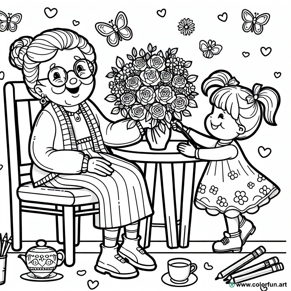 dibujo para colorear abuela y nieta