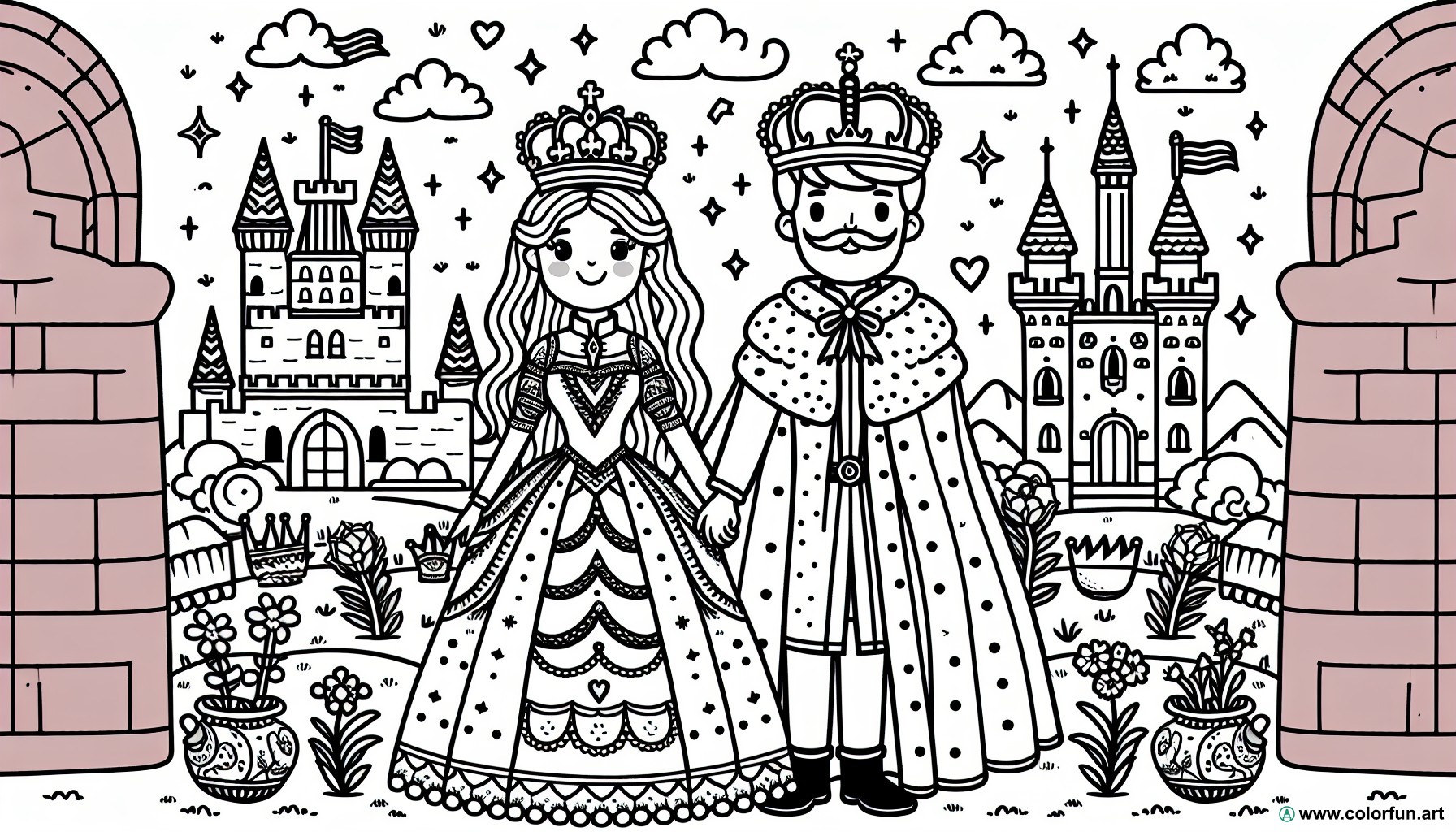 dibujo para colorear reina y rey linda pareja