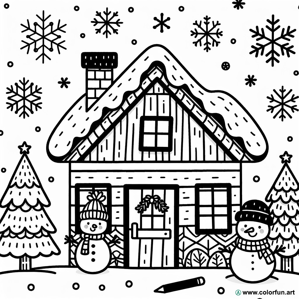 dibujo para colorear casa navideña fieltro