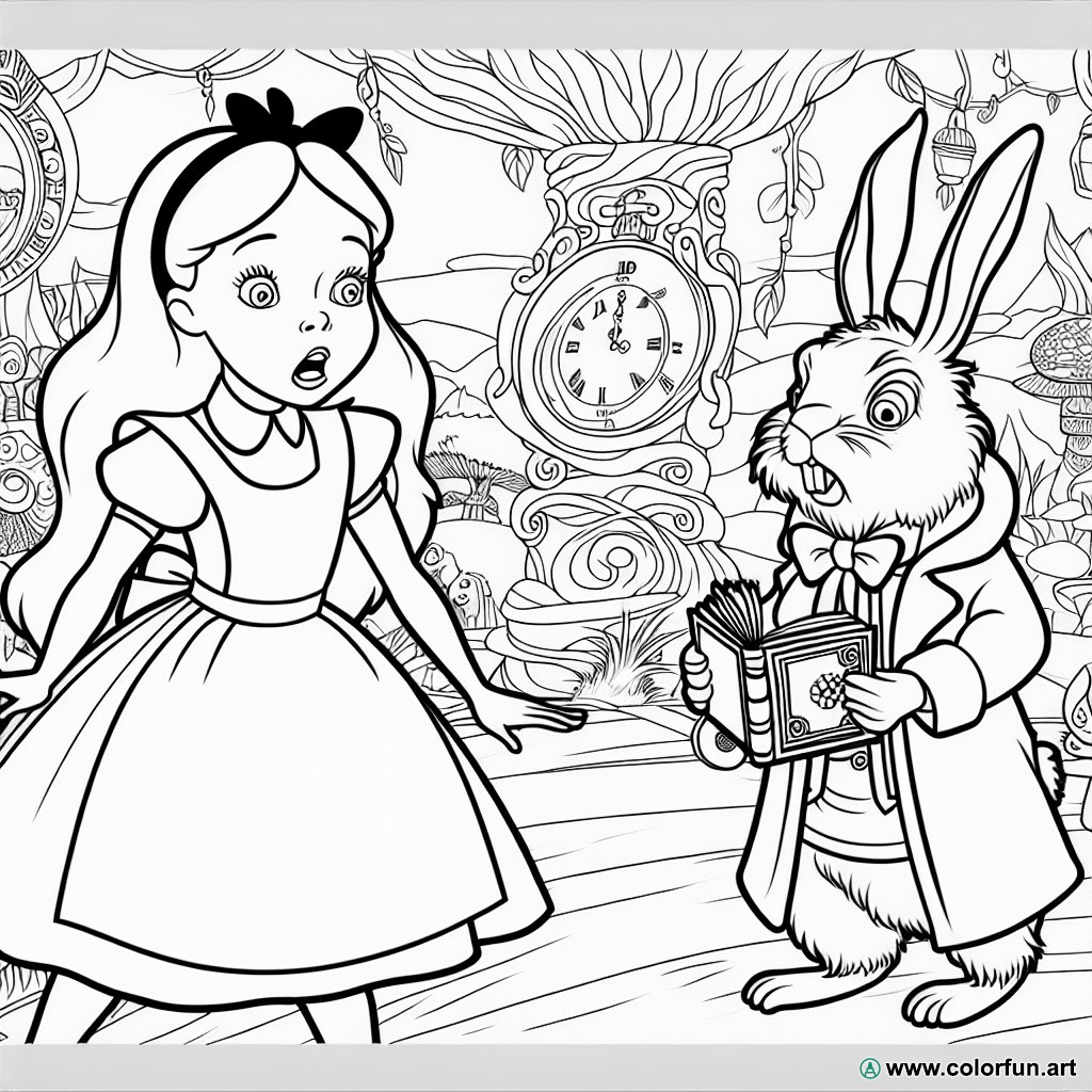 dibujo para colorear de Alicia en el país de las maravillas conejo