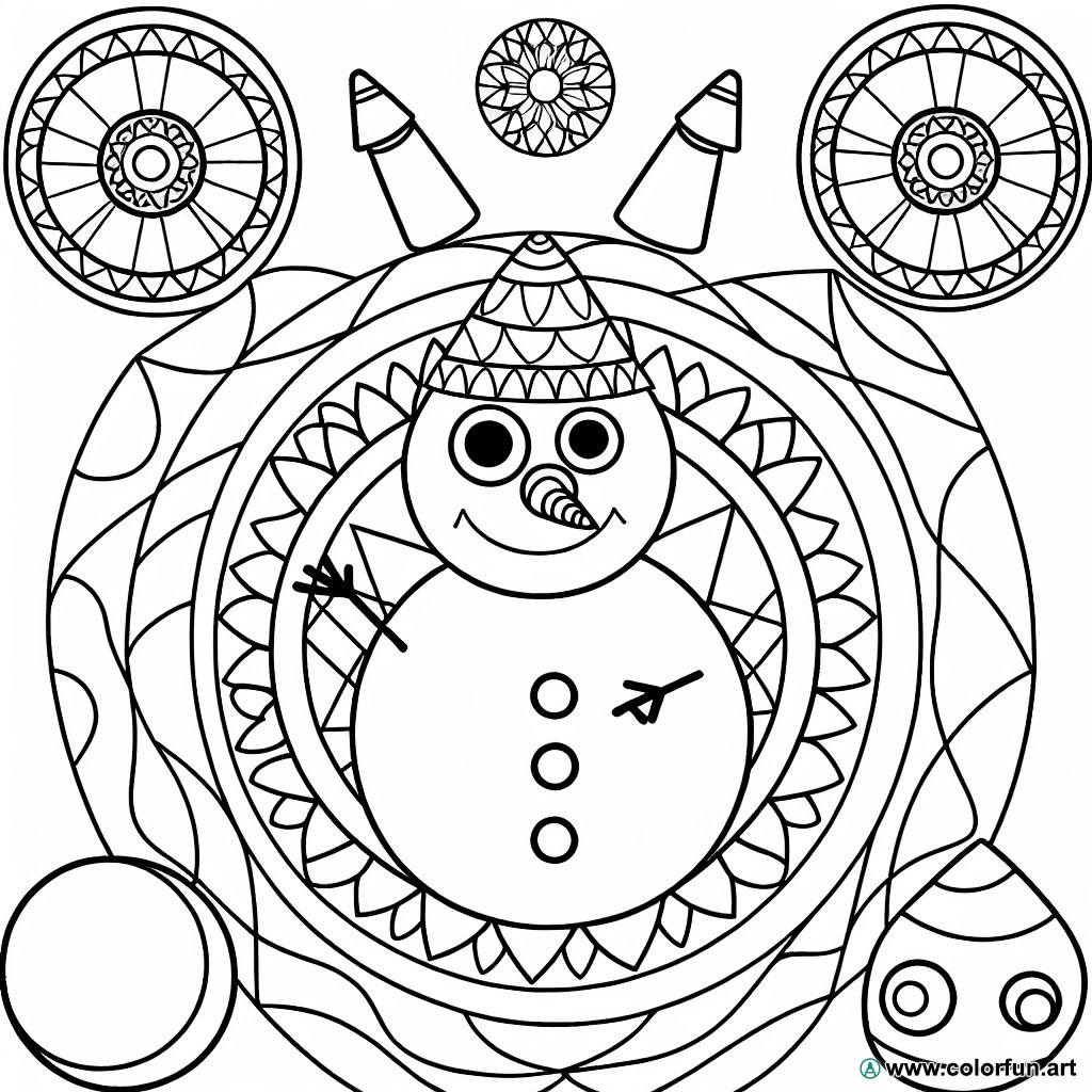 dibujo para colorear mandala de muñeco de nieve