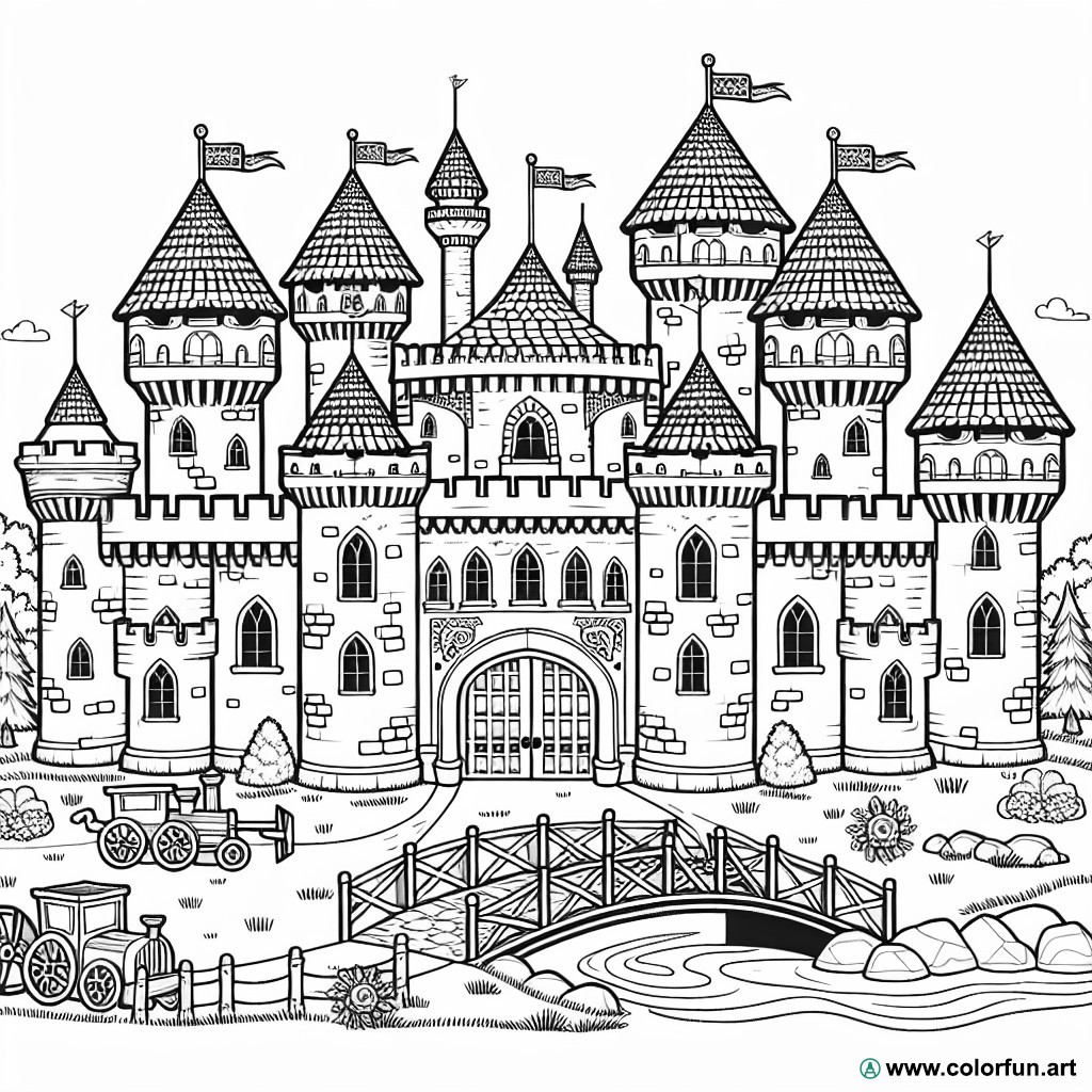 dibujo para colorear castillo fácil