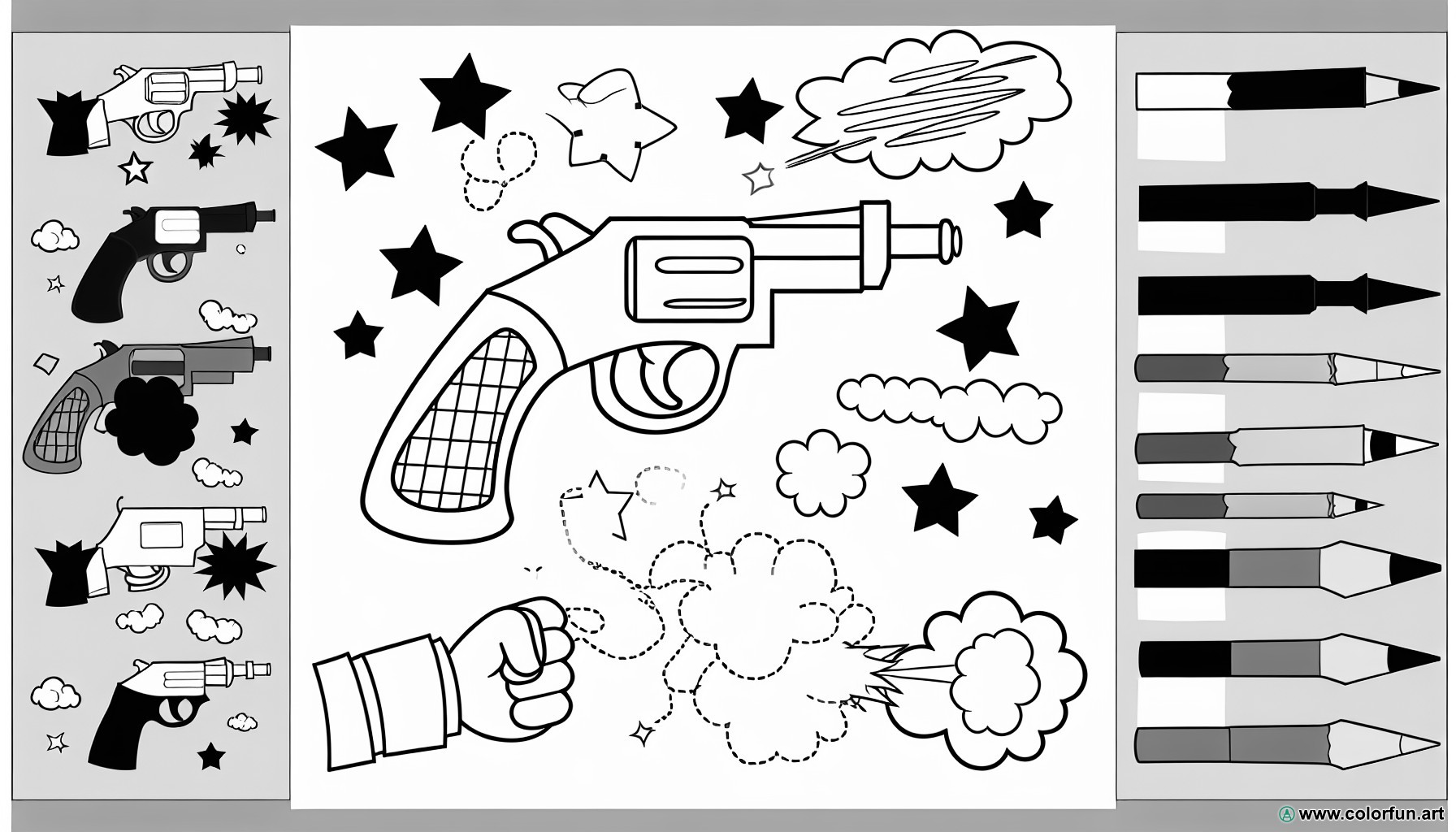 dibujo para colorear revólver