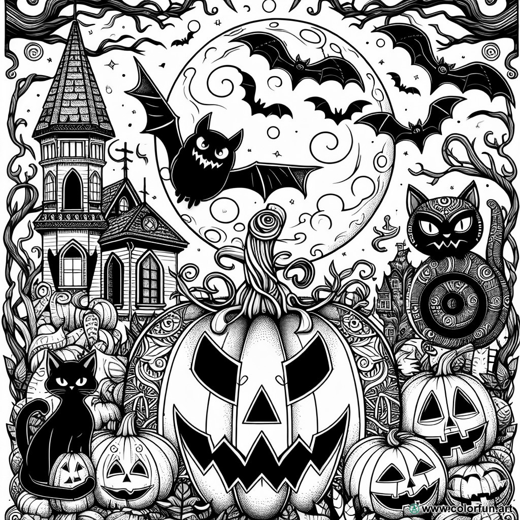 dibujo para colorear de Halloween para adultos gótico