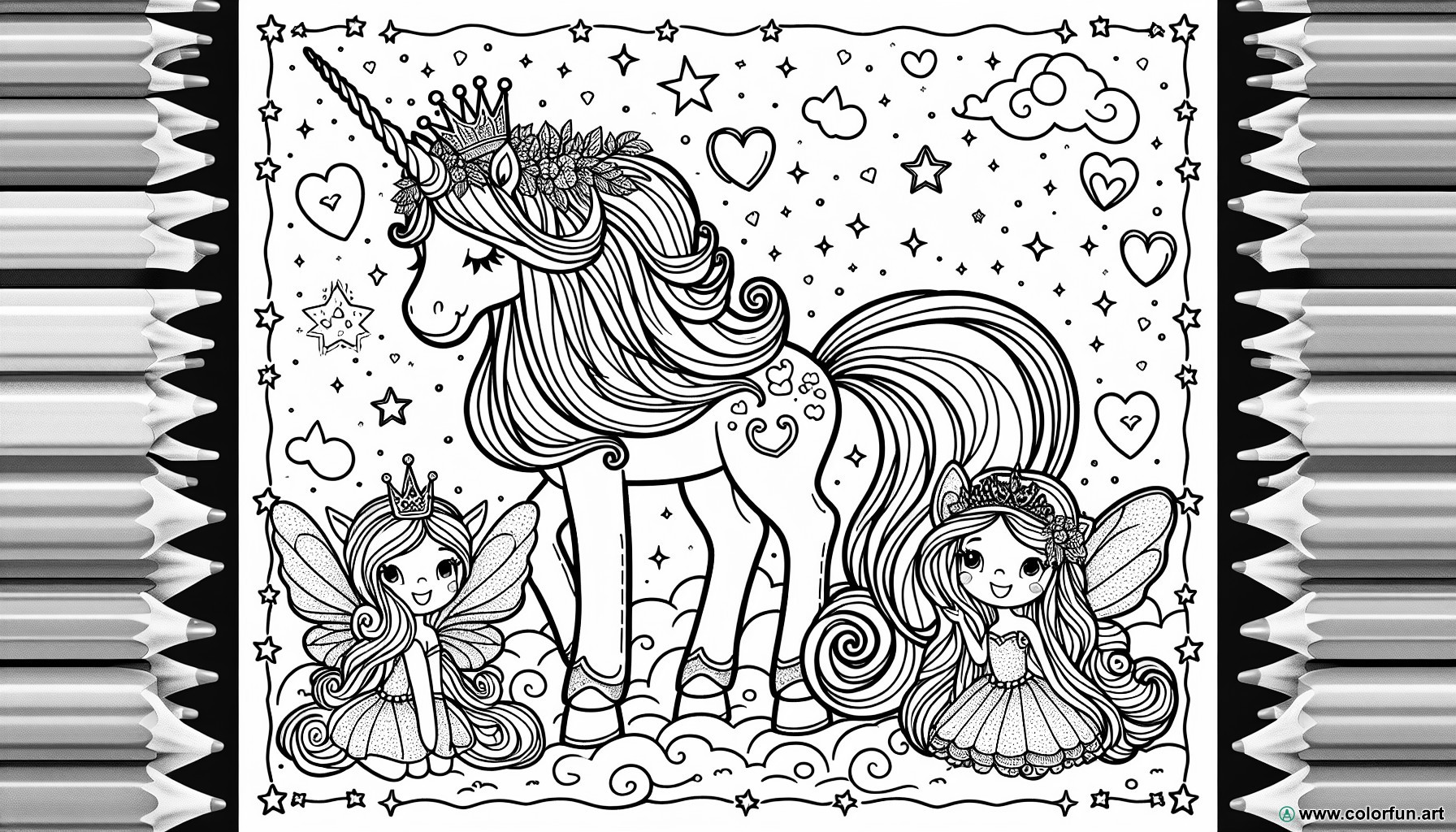 dibujo para colorear unicornio princesa hada
