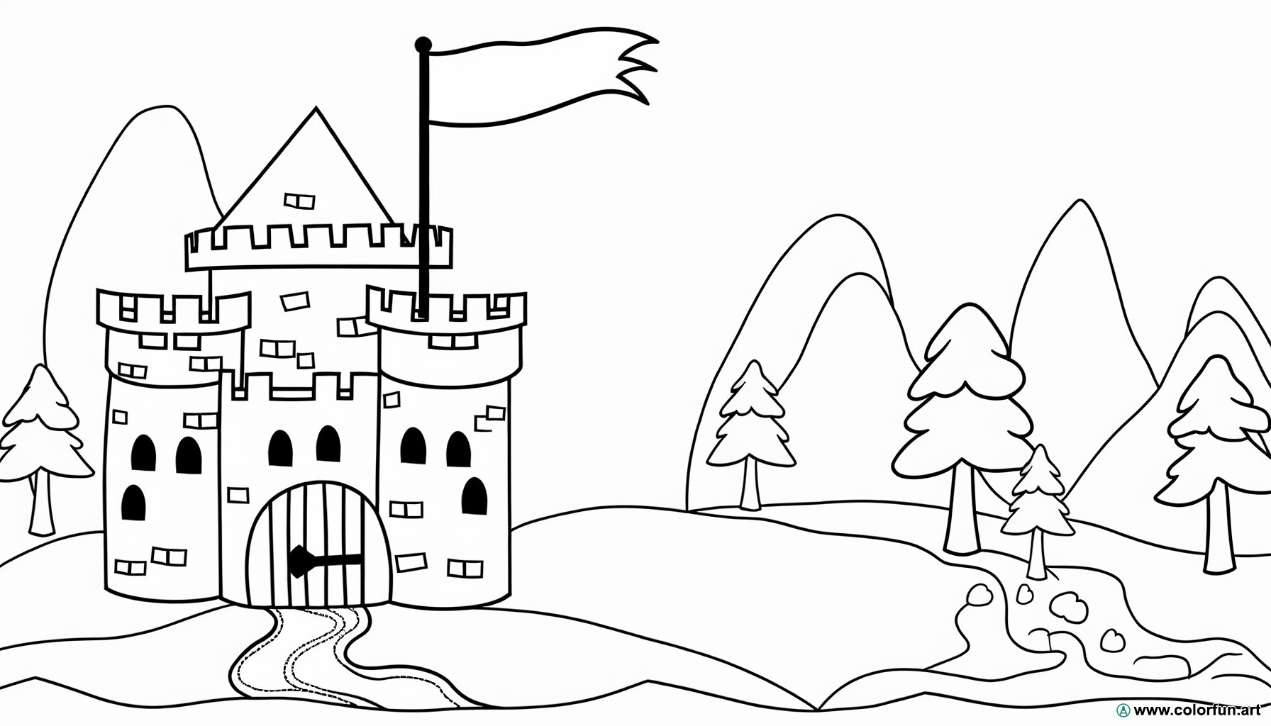 dibujo para colorear castillo fácil
