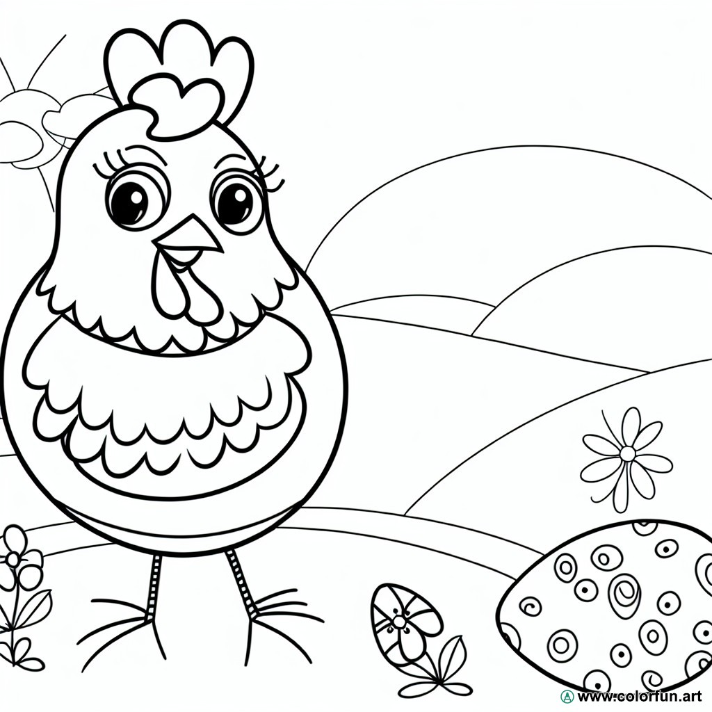 dibujo para colorear gallina de Pascua feliz
