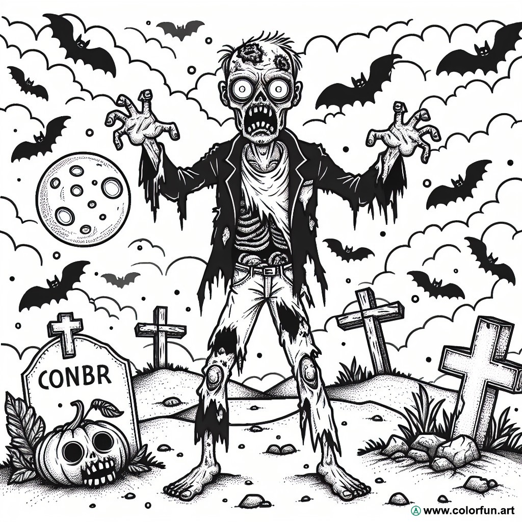 dibujo para colorear de un zombie que da miedo