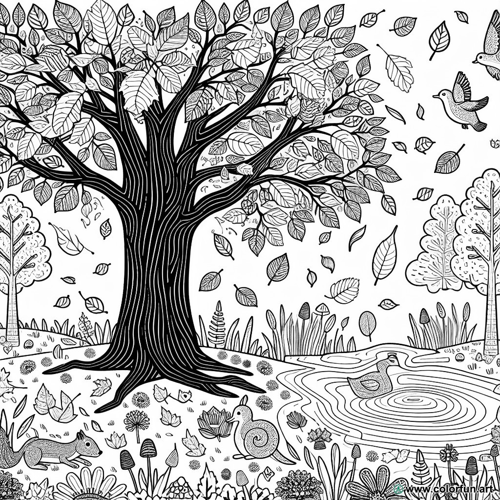 dibujo para colorear árbol otoño naturaleza