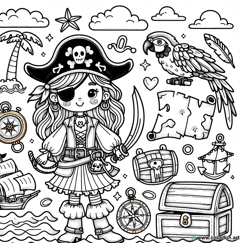 dibujo para colorear pirata niña