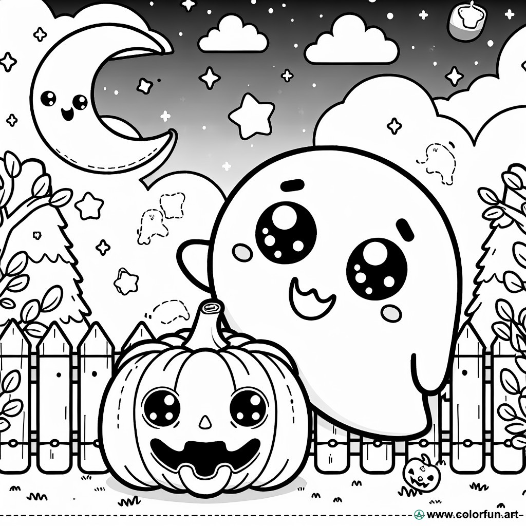 dibujo para colorear halloween kawaii fantasma