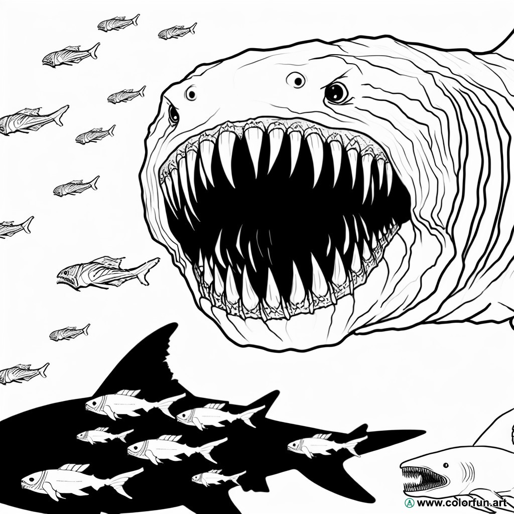 dibujo para colorear tiburón megalodón aterrador