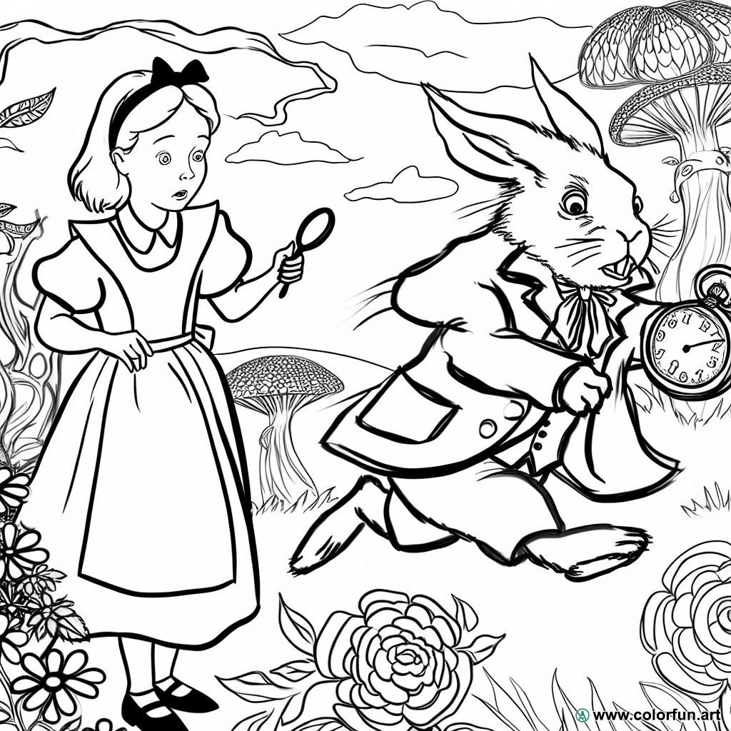 dibujo para colorear de Alicia en el país de las maravillas conejo blanco
