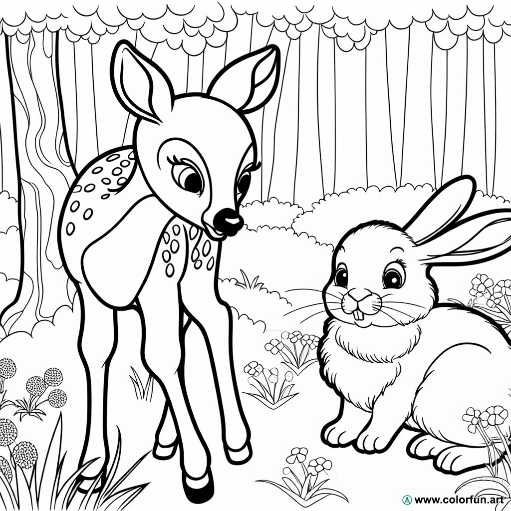 dibujo para colorear de Bambi y Panpan