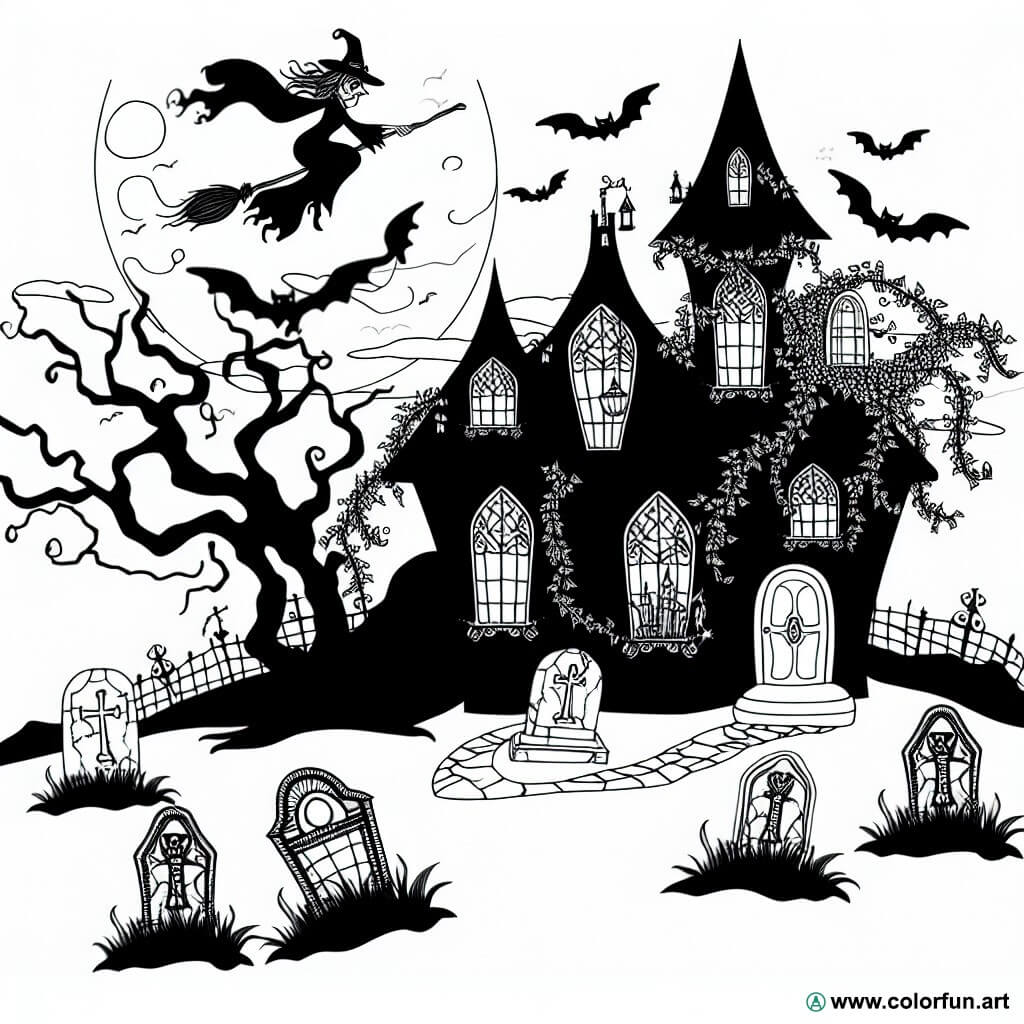 dibujo para colorear de Halloween gótico