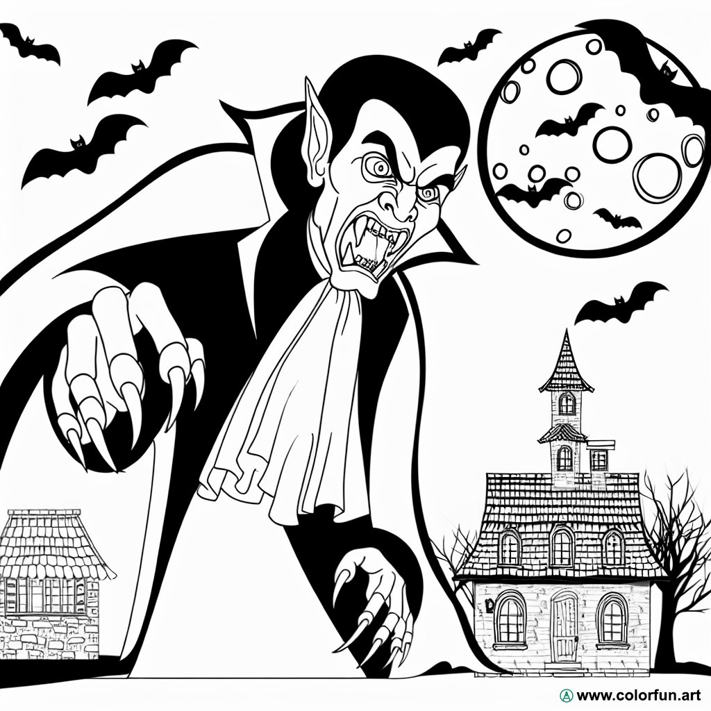 dibujo para colorear de vampiro de Halloween que da miedo