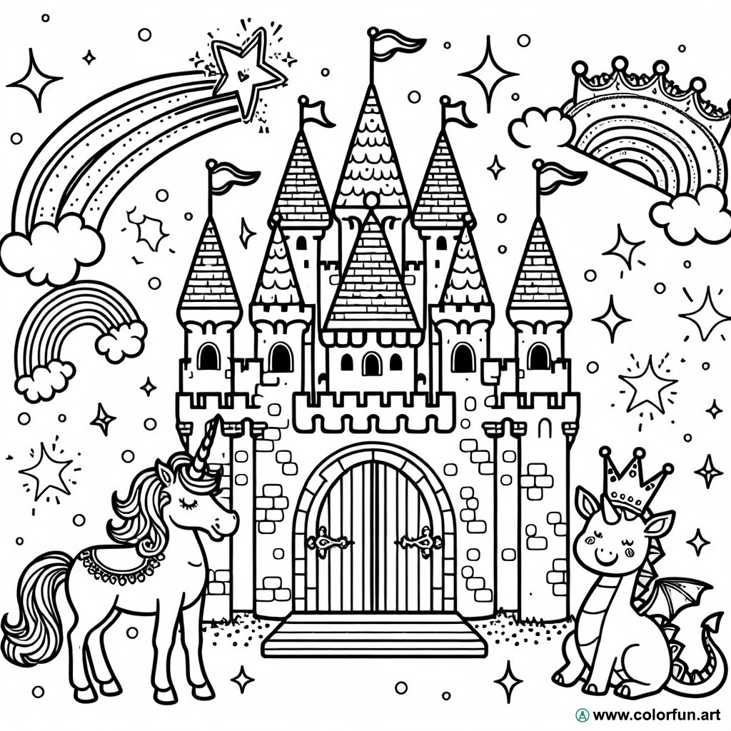 dibujo para colorear castillo princesa unicornio