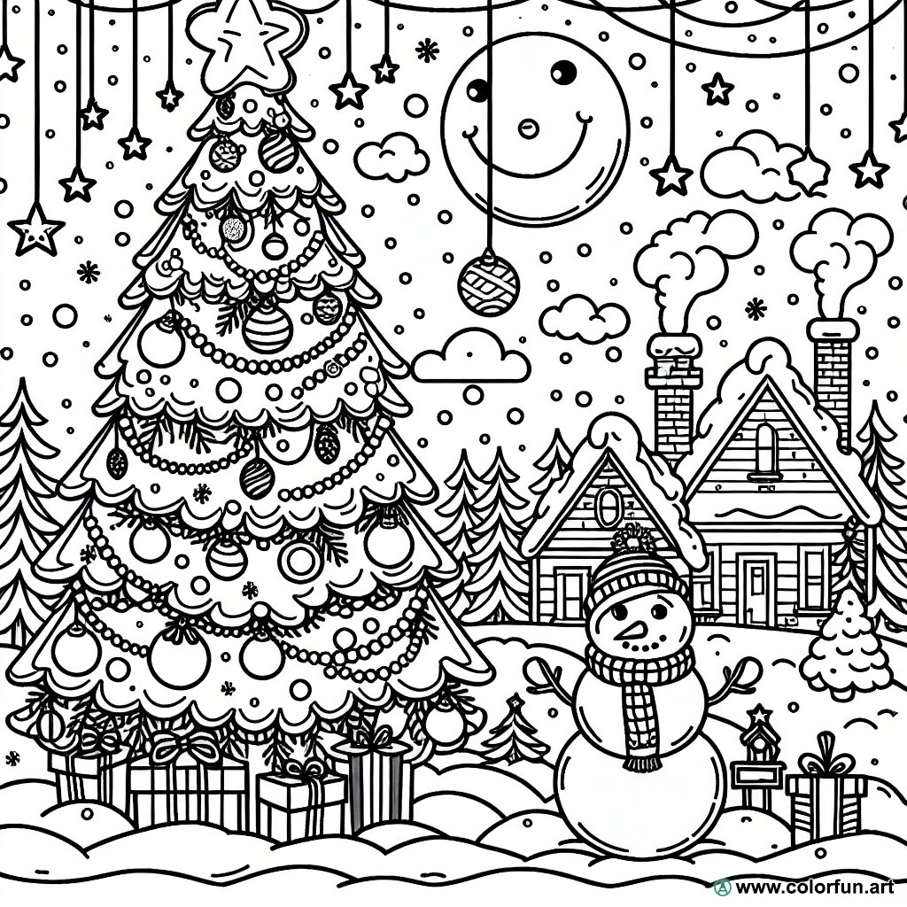 dibujo para colorear feliz navidad pueblo nevado
