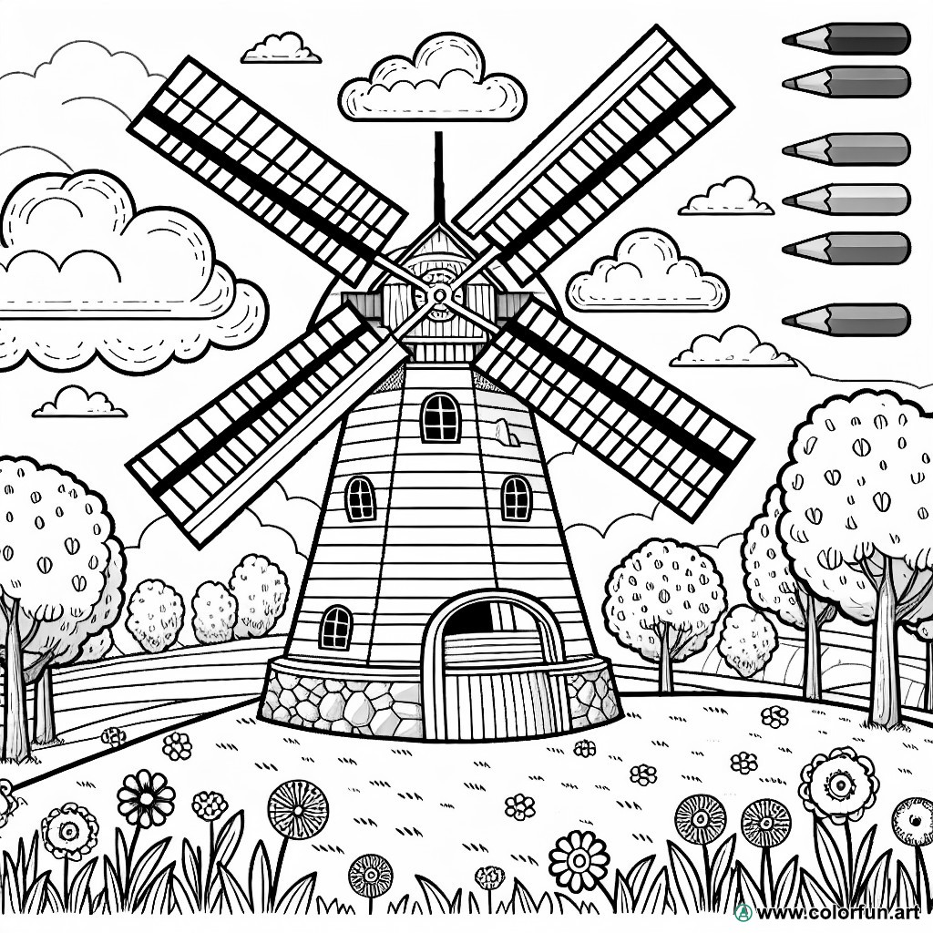 dibujo para colorear molino de viento