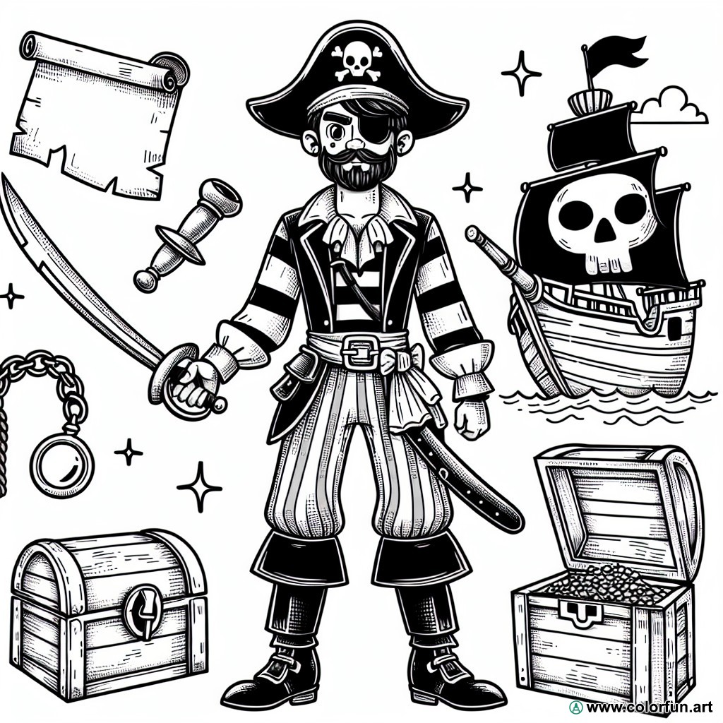 dibujo para colorear de pirata fácil