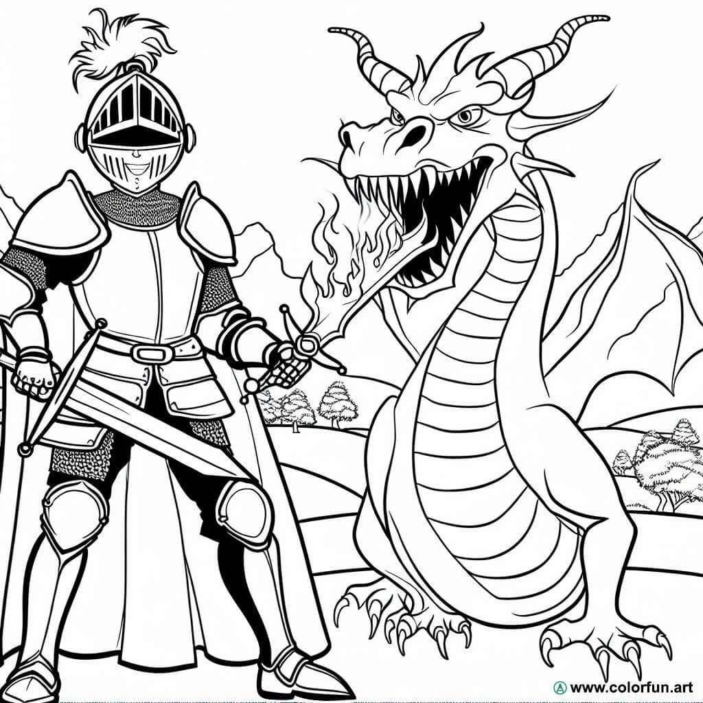dibujo para colorear caballero dragón