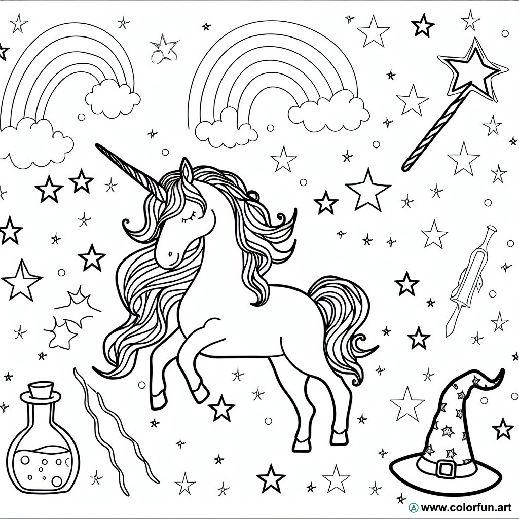 dibujo para colorear magia unicornios