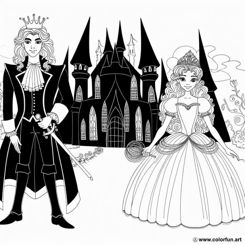 dibujo para colorear príncipe y princesa