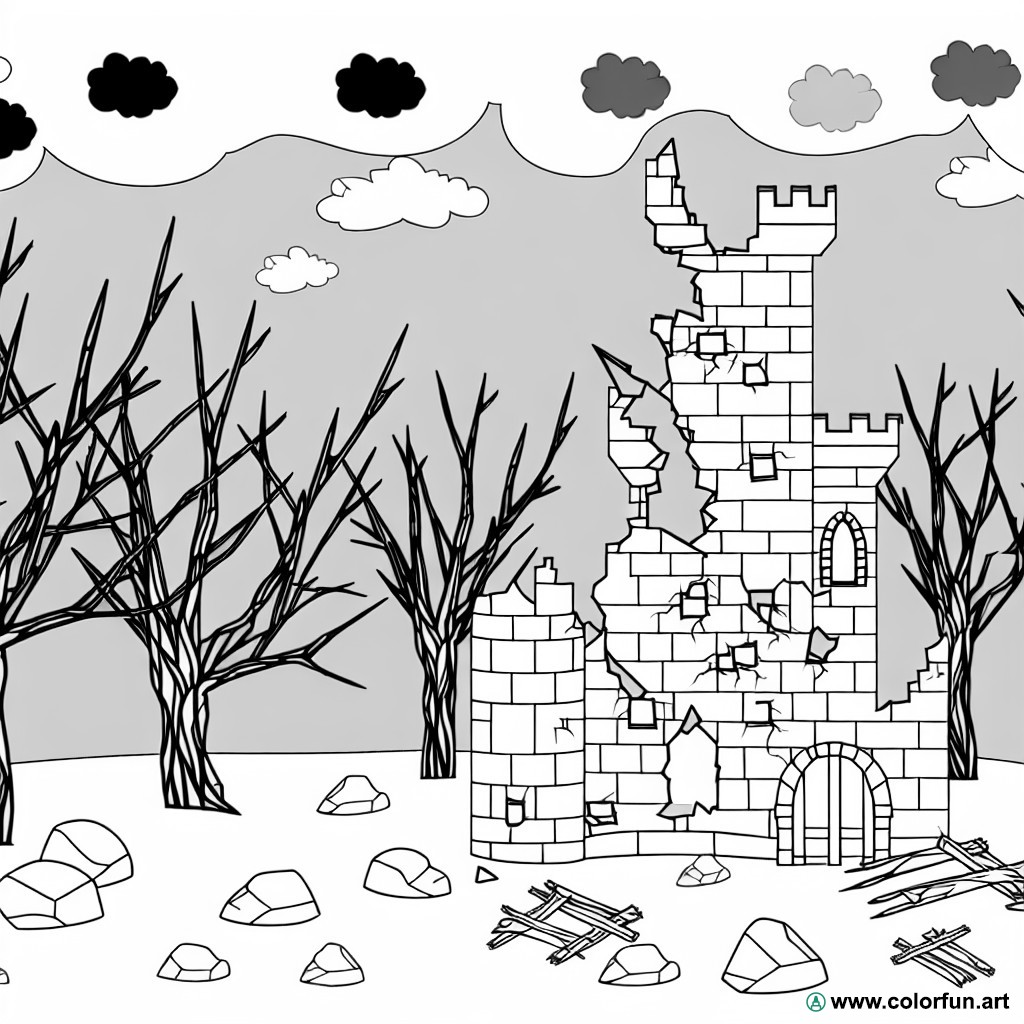 dibujo para colorear castillo en ruinas