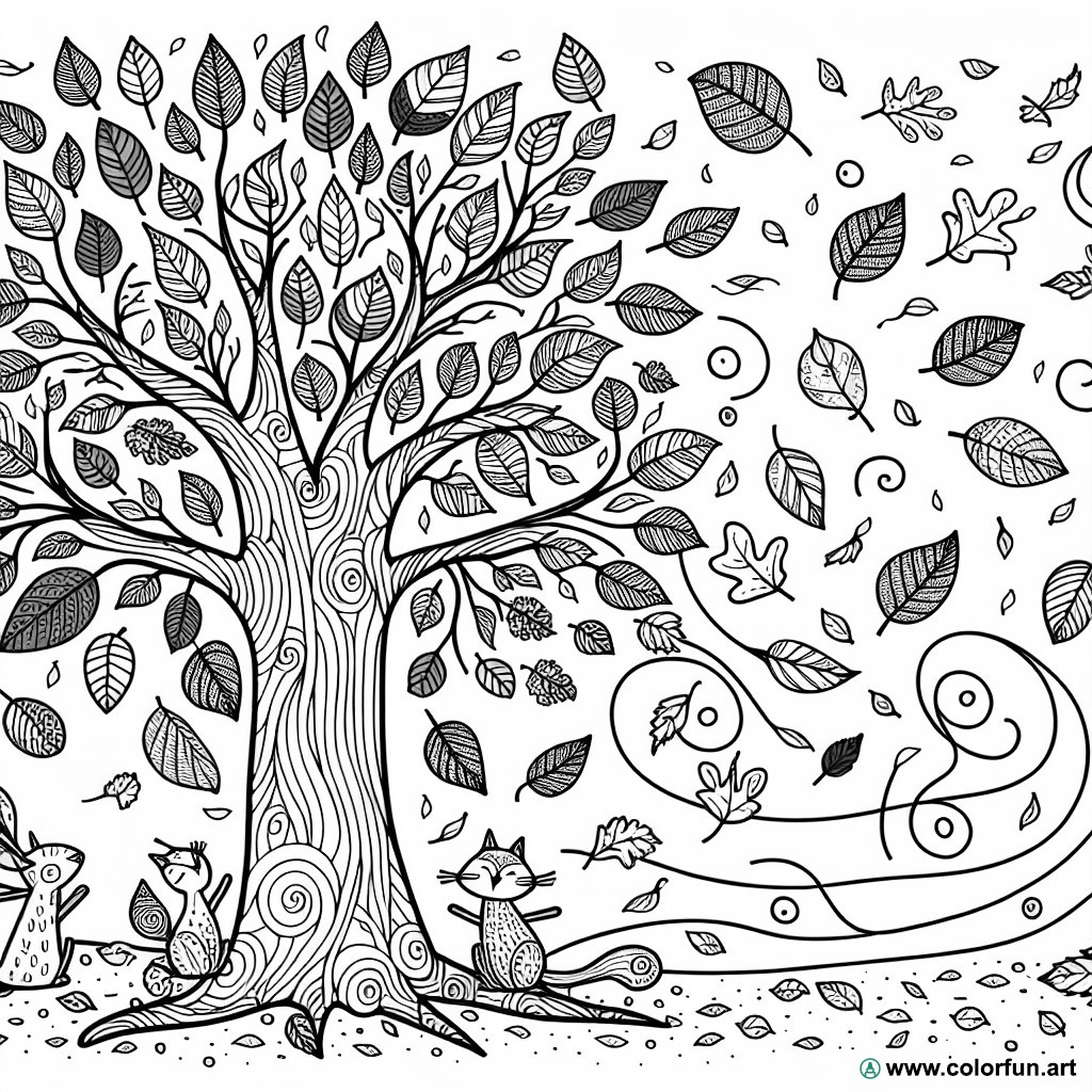 dibujo para colorear árbol otoñal fácil