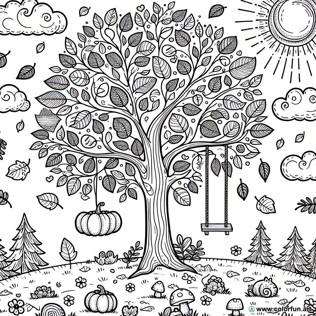 dibujo para colorear árbol otoño preescolar