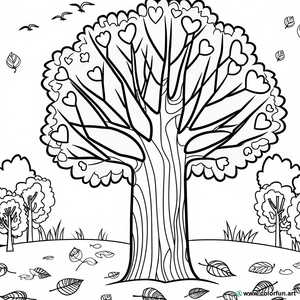 dibujo para colorear árbol bosque otoño