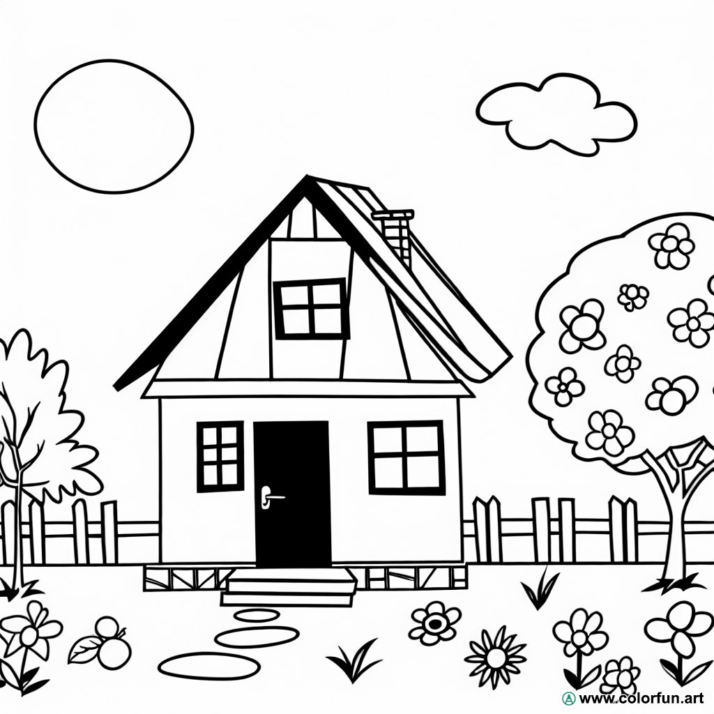 dibujo para colorear casa de campo