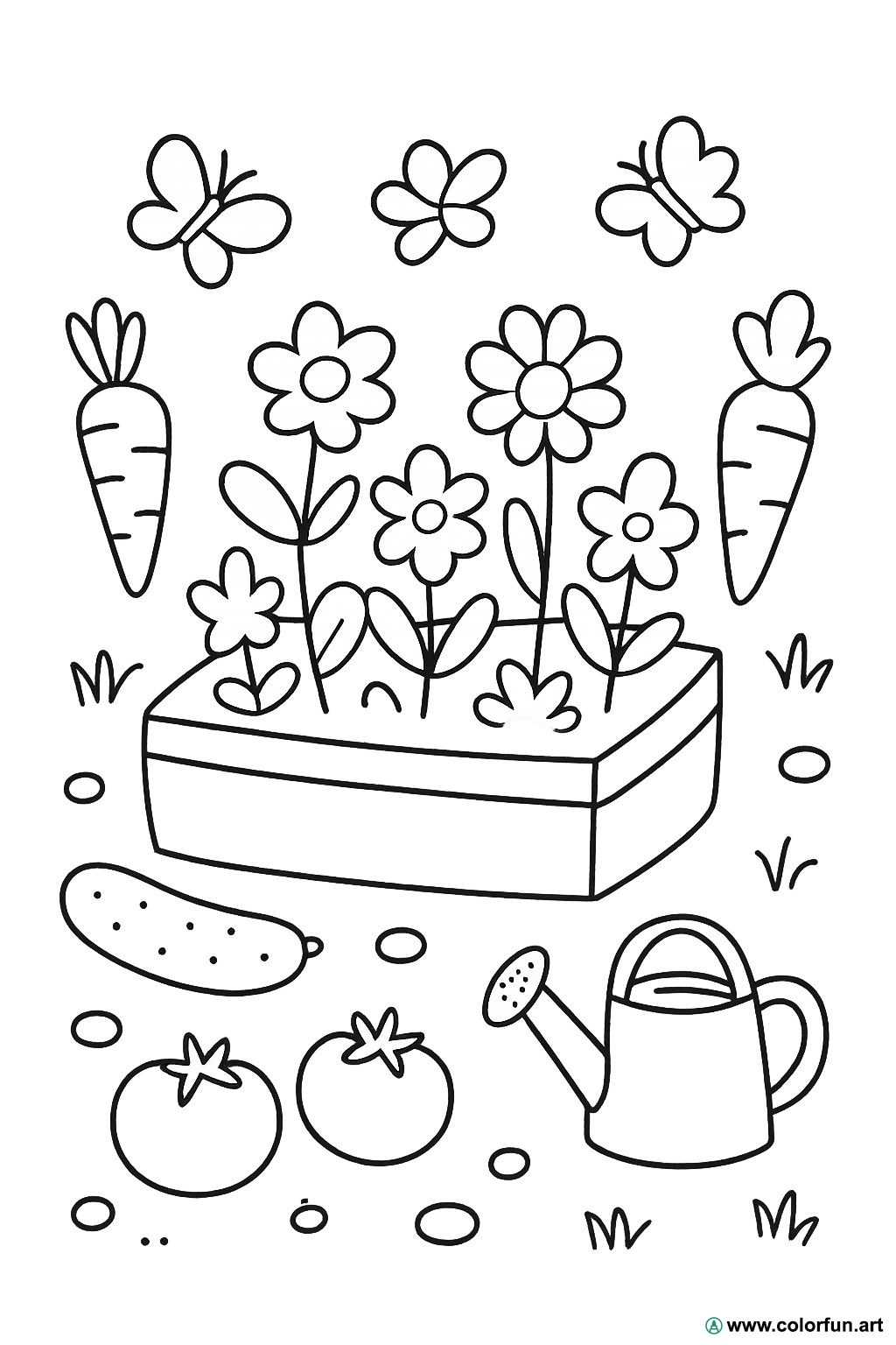 dibujo para colorear huerto flores