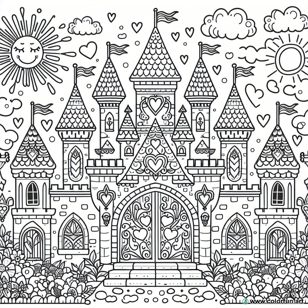 dibujo para colorear castillo princesa de cuento de hadas